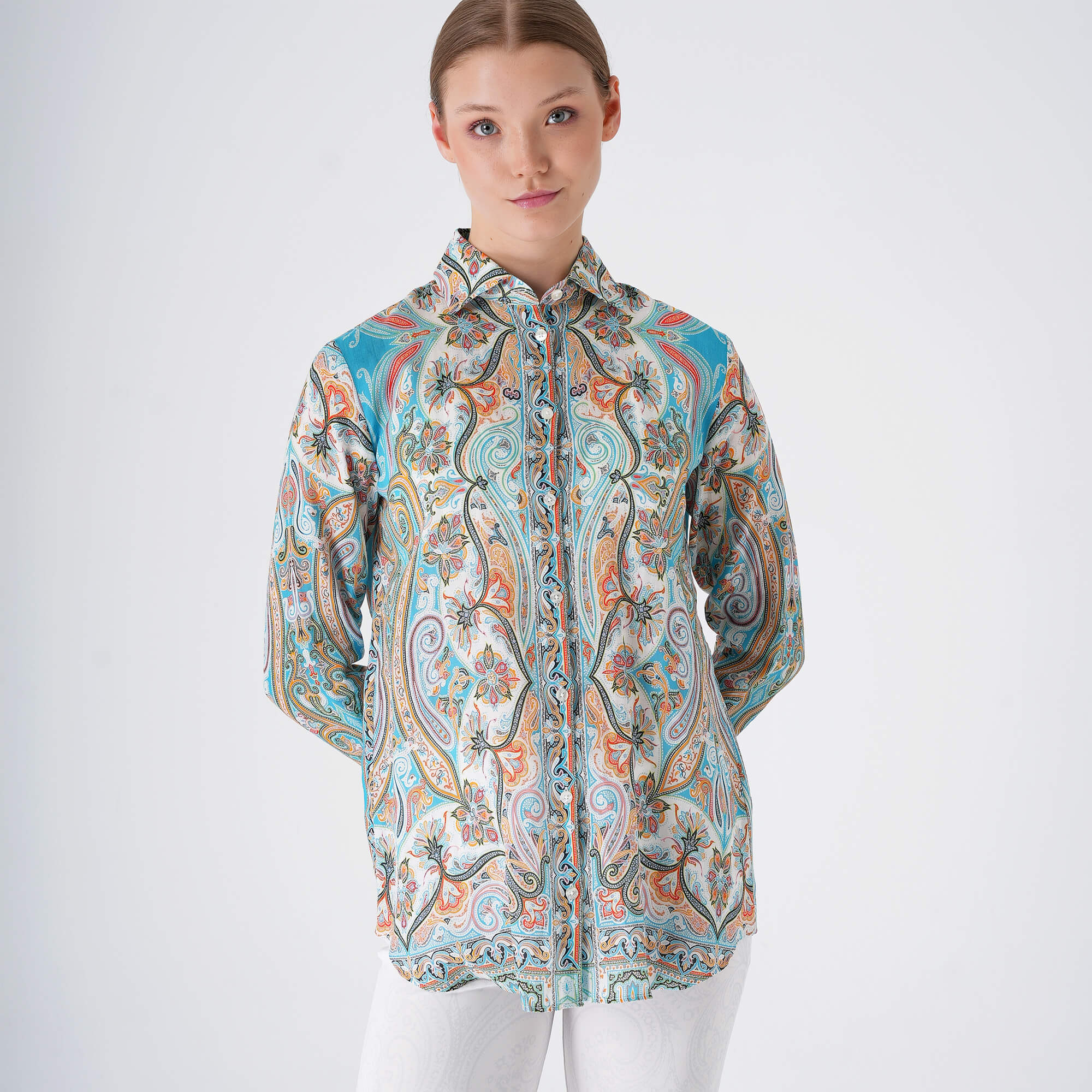 Etro - Baby Blue&Blue Paisley Silk Shirt